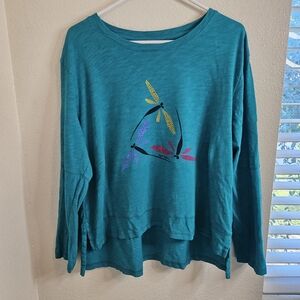 Escape By Habitat Maui Dragonflies Step Hem Vibrant Teal  Women's Blouse Size L